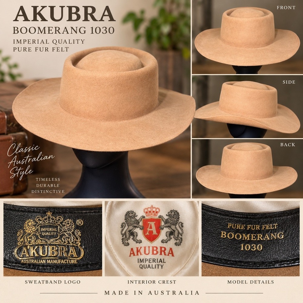⁠VTG Akubra Boomerang 1030 Fur Felt Hat Size 57 US 7 1/8 Outback Trading Co⁠